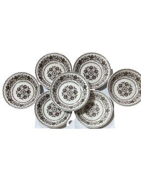 Set Of 7 "Wellesley" Wood & Sons England Brown Floral Pattern 6-Inch Small Bowls